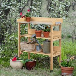 Outdoor Garden Wooden Potting Workbench Table Station