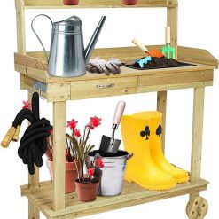 Large Spacious Outdoor Garden Wooden Potting Workbench Table With Sink
